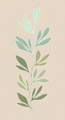 Fototapeta premium Photo of a vertical arrangement of stylized green leaves on a light beige