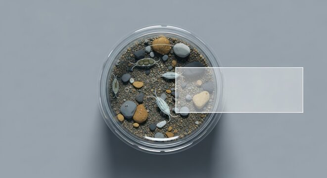 Triops cancriformis in a petri dish on a gray background, laboratory concept, 3D rendering