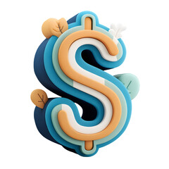 Stylized Dollar Sign with Autumnal Foliage in a Layered 3D Design on Black