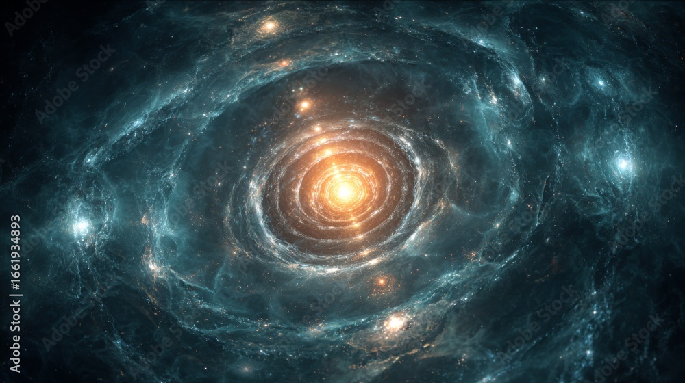 Aufkleber glowing quantum gateway in a conceptual fractal universe with spiraling energy patterns and cosmic e
