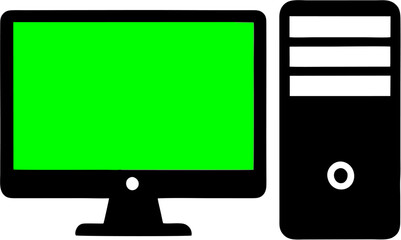 Green Screen Computer Monitor and Tower Icon Representing Technology and Digital Media