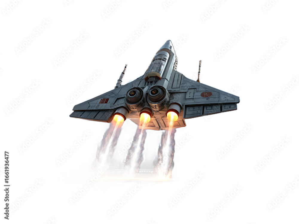 Poster futuristic spaceship taking off into the unknown realm of space exploration and technological advanc