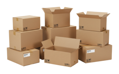 Packing and organizing cardboard boxes warehouse product indoor top storage solutions isolated PNG