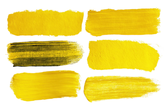 Set of yellow paint ink grunge dirty brush strokes
