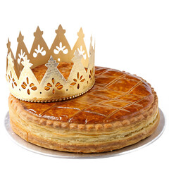 Galette des Rois or Kings Cake with Golden Crown for Epiphany Celebration Festive French Pastry Ready to Eat Delicious Dessert Perfect for Sharing