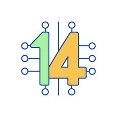 Number 14 with circuit board connections and white dots