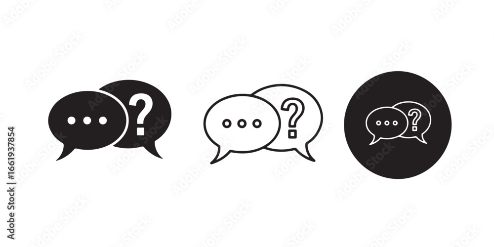 Poster question and answer chat bubble icon set for support and faq