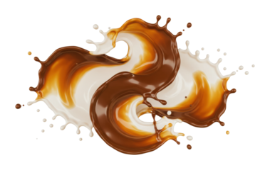 Dynamic chocolate and cream swirl action kitchen food bright flavor exploration isolated PNG