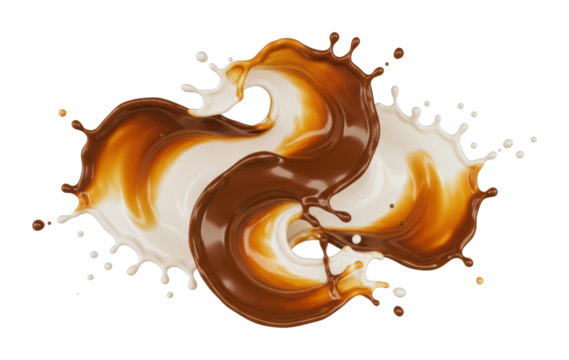 Dynamic chocolate and cream swirl action kitchen food bright flavor exploration isolated PNG