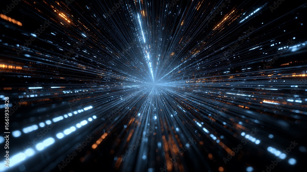 Poster digital network data flow in a futuristic space tunnel concept