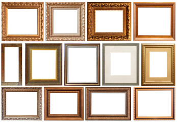 picture frames isolated on white background antique carved gold