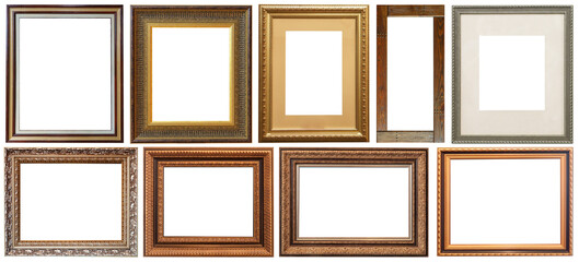 picture frames isolated on white background antique carved gold