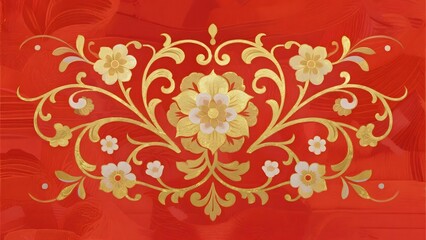 Elegant Red Background with Gold Floral Ornamentation