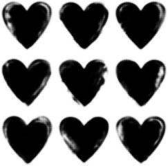 Nine black halftone hearts pattern, art concept. Vector illustration