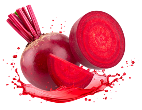 Flying Beetroot Slice with Whole Beetroot, isolated on a transparent background - Powered by Adobe