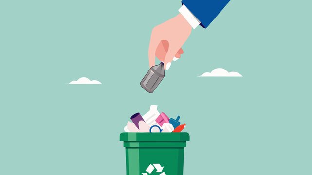 throw away old business ideas, Businessman's hand throws broken light bulb idea into trash can concept vector illustration with flat design style
