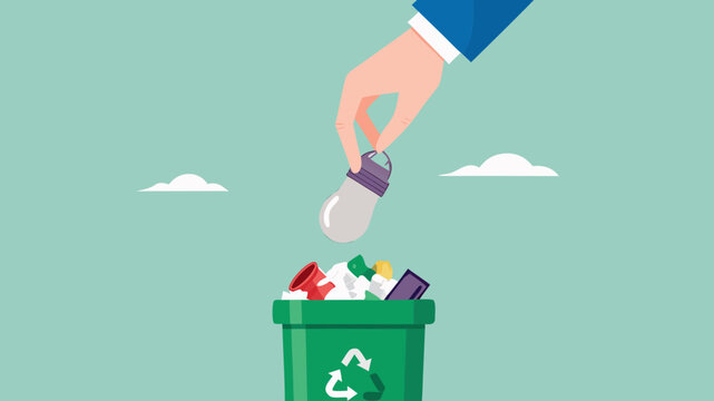throw away old business ideas, Businessman's hand throws broken light bulb idea into trash can concept vector illustration with flat design style
