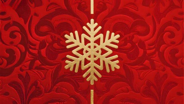 Golden Snowflake Ornament Against a Red Patterned Background