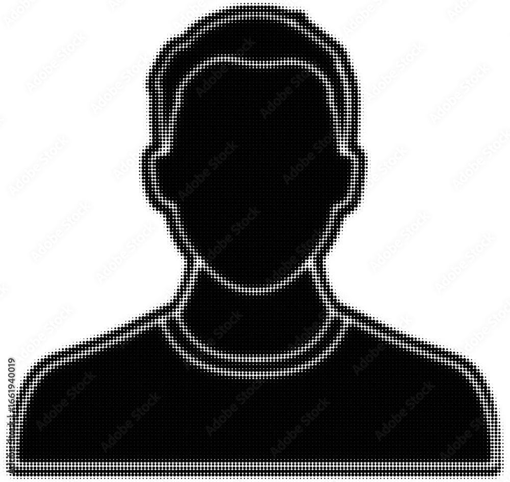 Poster silhouette of a person with a pixelated pattern and dotted texture effect. vector illustration