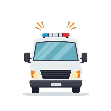 Medical white ambul with flashing lights 