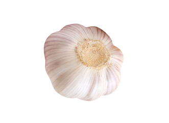 Top view of single garlic bulb isolated with clipping path in png file format