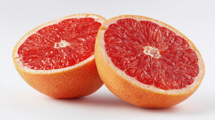 half and sliced grapefruit isolated on white background 