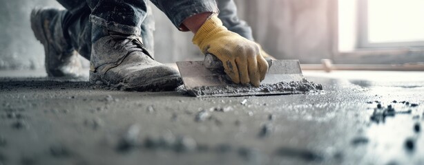 The skilled worker applying concrete with precision on a construction site
