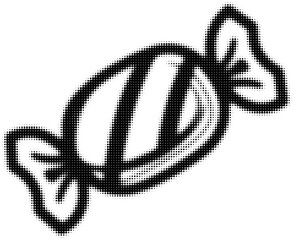 Black and white dotted illustration of wrapped candy with artistic design. Vector illustration