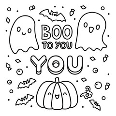 Spooky Halloween Quote Coloring Pages with Pumpkins, Ghosts, Bats, Fun and Spooky Designs
