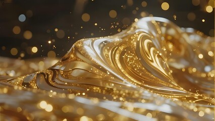 Golden Liquid Swirl with Sparkling Bokeh Background