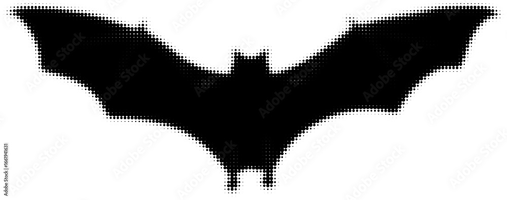 Poster silhouette of a bat with spread wings in a stylized dot pattern design. vector illustration