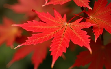 Vibrant Red Autumn Maple Leaf Close-Up - Fall Foliage. High quality
