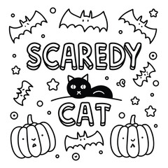 Spooky Halloween Quote Coloring Pages with Pumpkins, Ghosts, Bats, Fun and Spooky Designs