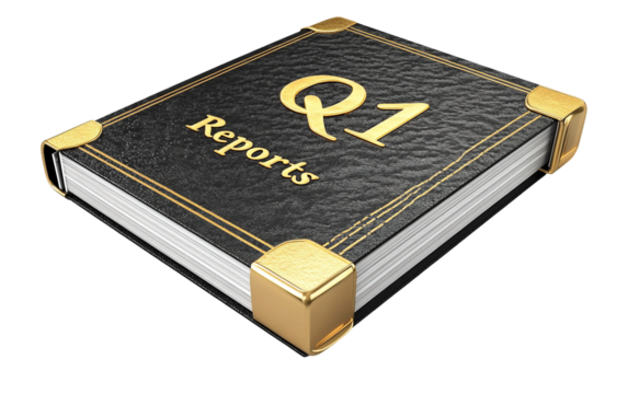 Sophisticated office binder containing Q1 financial reports and documents isolated on transparent background PNG