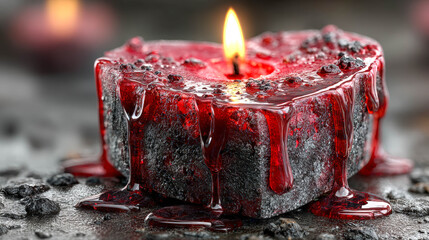 A hidden heart-shaped candle, a warm glow in a dark environment