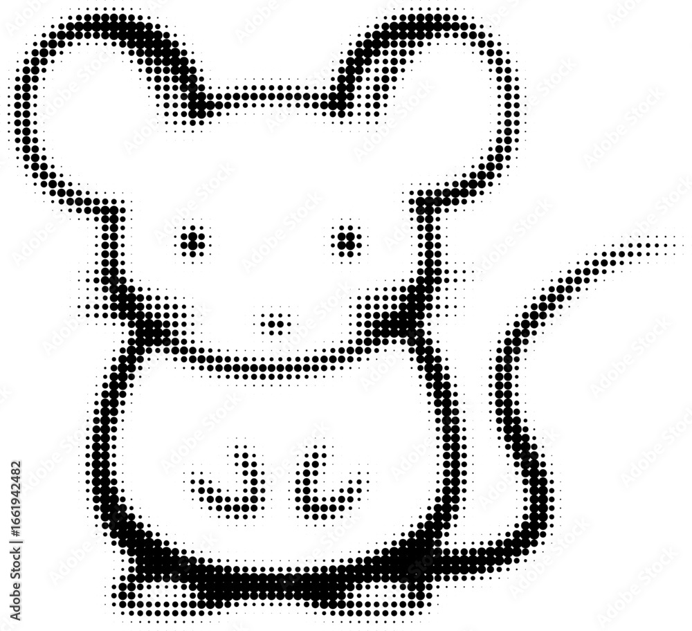 Aufkleber pixelated mouse in black and white with abstract dot patterns, retro design sketch. vector illustrat