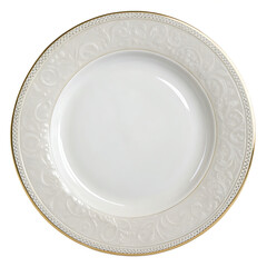 An empty classic round porcelain dinner eating plate isolated on a transparent background png