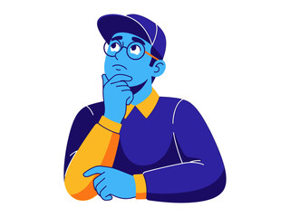 Pensive Observer: A thoughtfully posed cartoon figure, caught in a moment of deep contemplation, pondering the future and strategizing solutions. 