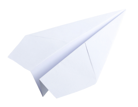 Minimalist White Paper Airplane Side View, isolated on a transparent background