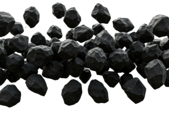 Explosive action of flying black rocks natural environment content dynamic perspective geological concept isolated PNG