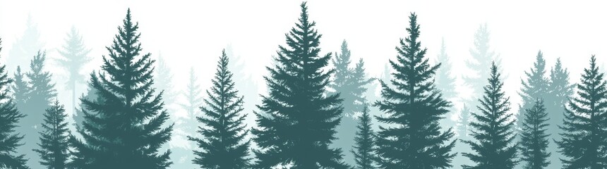 Obraz premium Modern illustration featuring a forest panorama view with pines and spruce in a natural landscape setting as a forest background