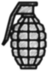 Halftone illustration of a black grenade made with dots pattern. Vector illustration