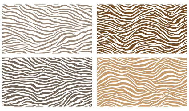 Four variations of zebra stripe patterns in different brown shades stripes animal print