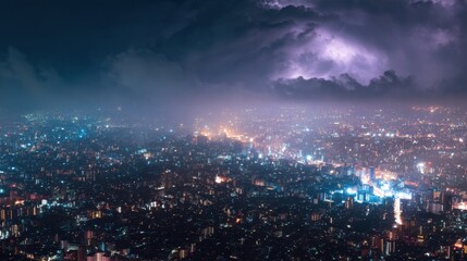 Obraz premium city lights stormy night sky