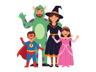 Halloween Costume Family Portrait: A family dressed up for Halloween, embodying joy and togetherness through creative costumes, fostering an atmosphere of fun and playfulness.