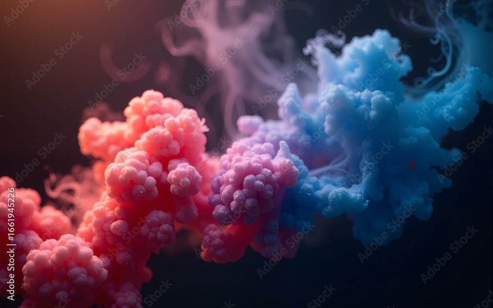 Poster colorful smoke artfully swirls and flows against a dark background, creating dynamic patterns of lig