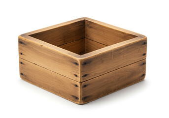Rustic Square Wooden Box with Open Top and Decorative Grooves on Light Surface