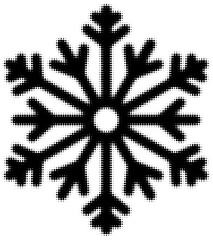 Black and white pixelated snowflake with detailed symmetry design. Vector illustration