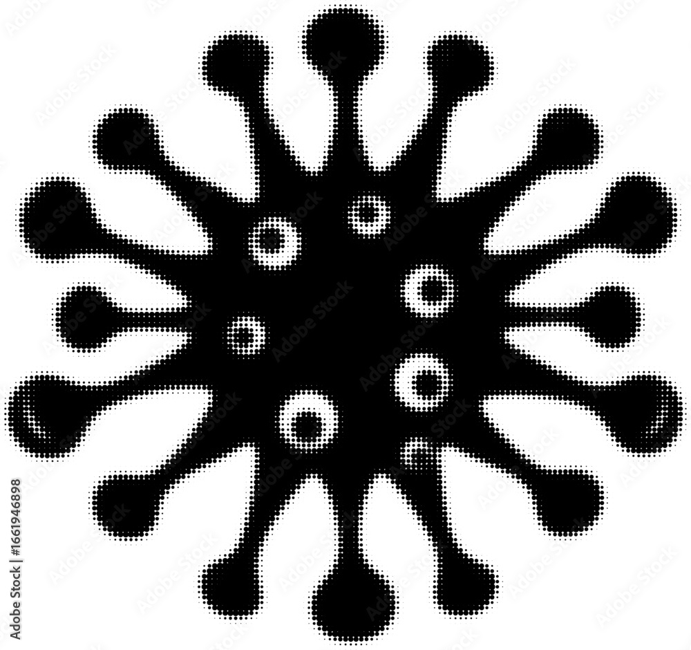 Aufkleber black halftone graphic of a virus-like shape with multiple round extensions. vector illustration