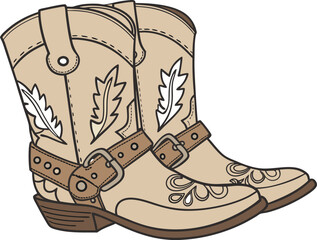 Brown cowgirl disco boots vector illustration